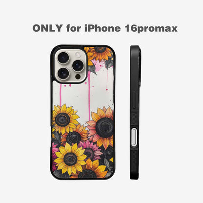 iPhone 16 Pro Max Case — Sunflower Burst Black Pink Ink Sunflowers, Custom Art Phone Cover