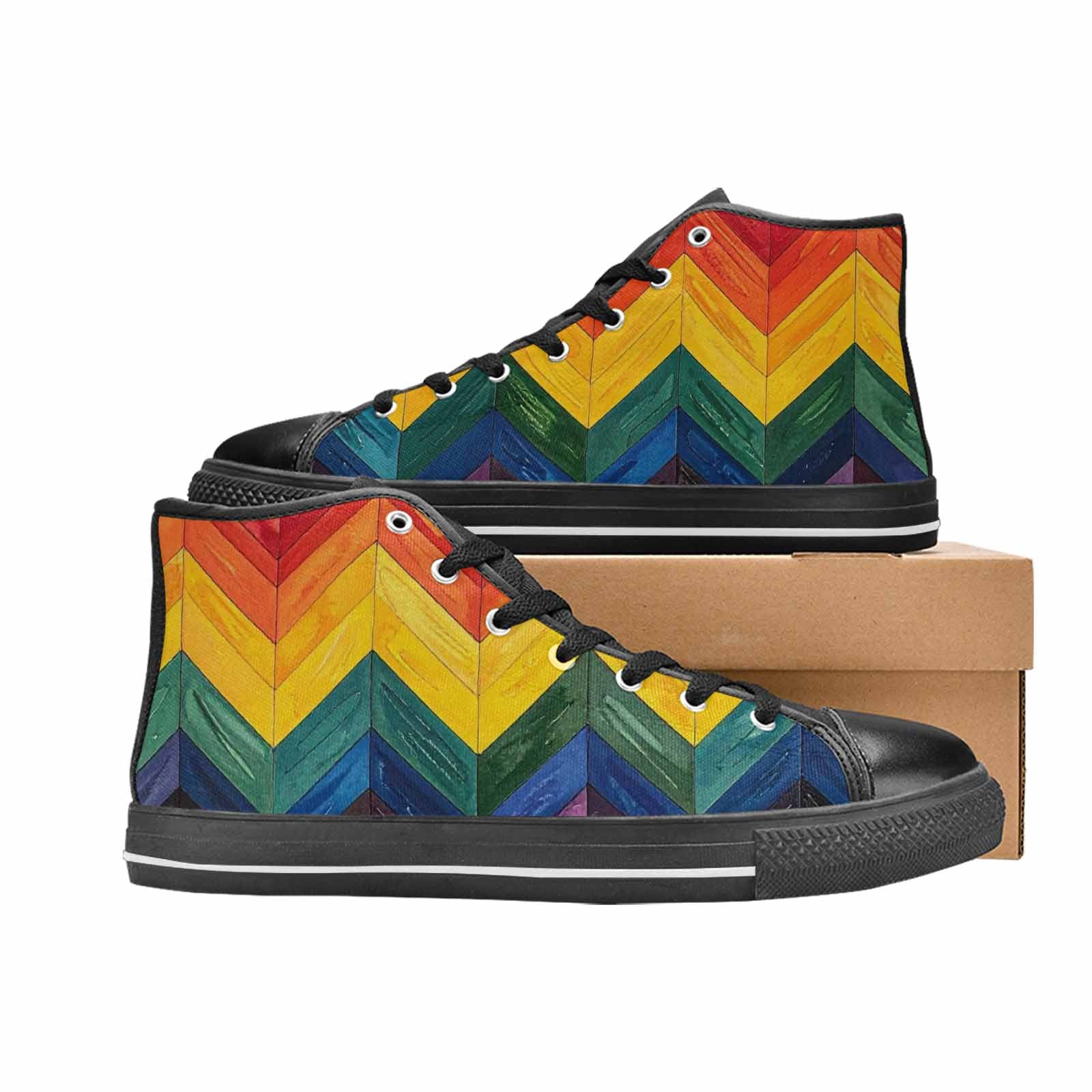 MEN'S Progress Pride Flag High Top Canvas Vibrant Chaos Shoes