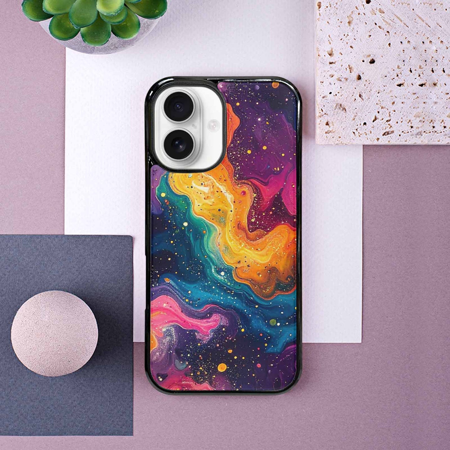 iPhone 16 Case — Galaxy Art Colorful Cosmic Dust Small, Custom Phone Case