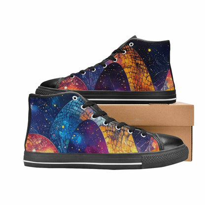WOMEN'S Galaxy Snake Print High Top Canvas Vibrant Chaos Sneakers