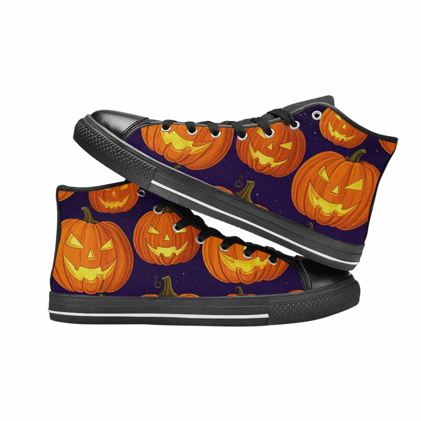 WOMEN'S Halloween Jackolantern Purple Sky High Top Canvas Surreal Custom Shoes