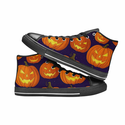 WOMEN'S Halloween Jackolantern Purple Sky High Top Canvas Surreal Custom Shoes