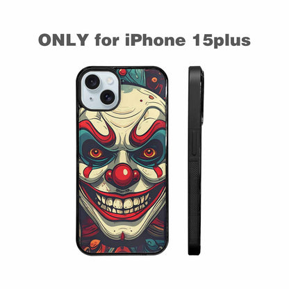iPhone 15 Plus Case — Evil Circus Heads Faces Overlapping Patterns, Original Design Phone Case