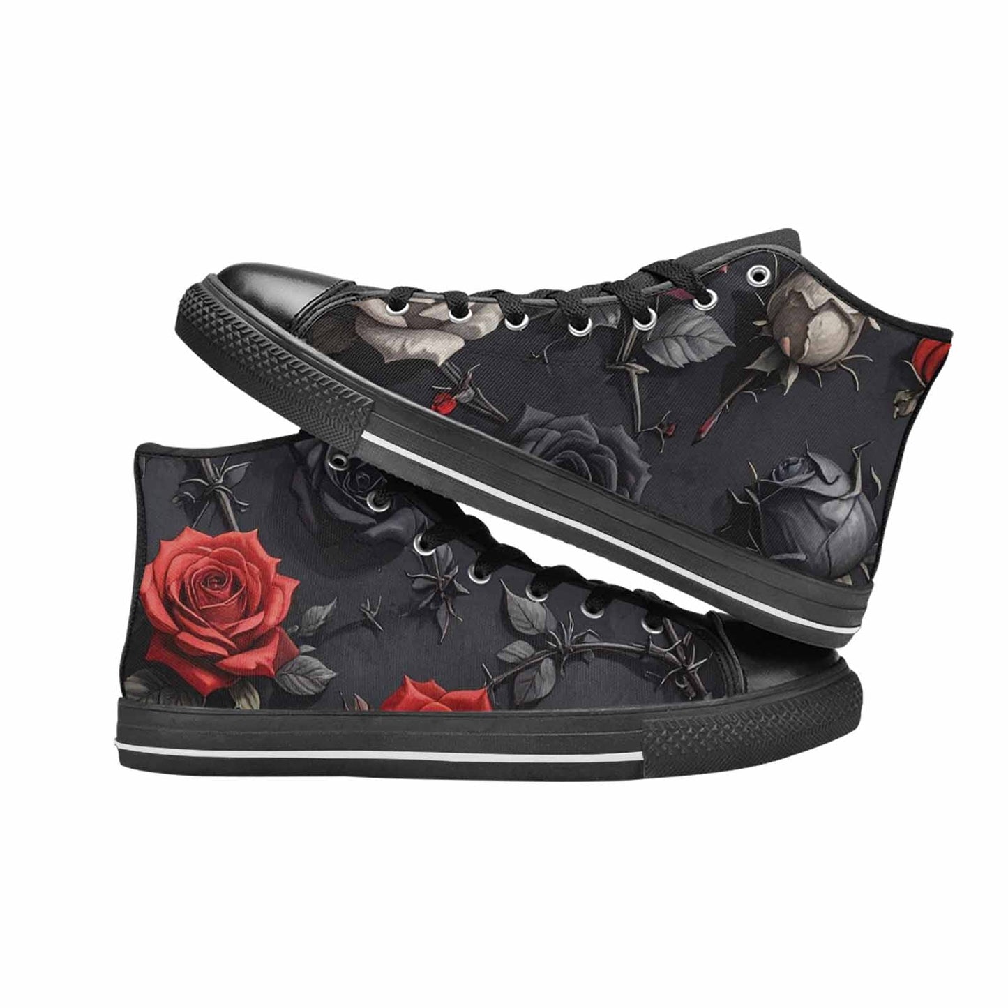 MEN'S Black Gothic Rose High Top Canvas Dark Academia Custom Sneakers