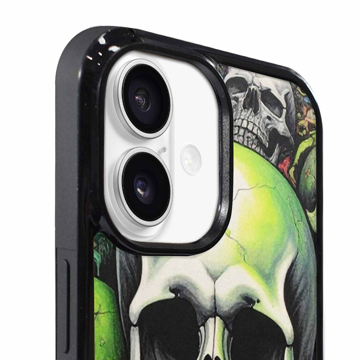 iPhone 17 Case — Black &amp; Green Ink Gothic Skulls, Personalized Phone Case