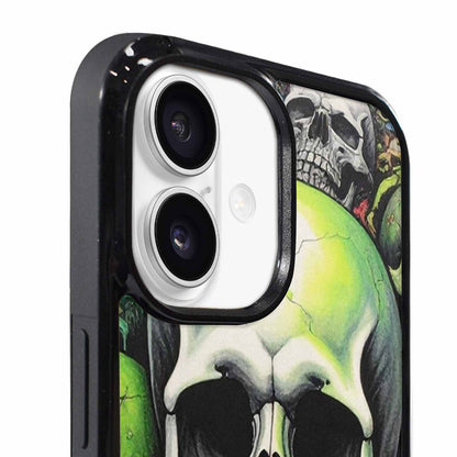iPhone 17 Case — Black &amp; Green Ink Gothic Skulls, Personalized Phone Case