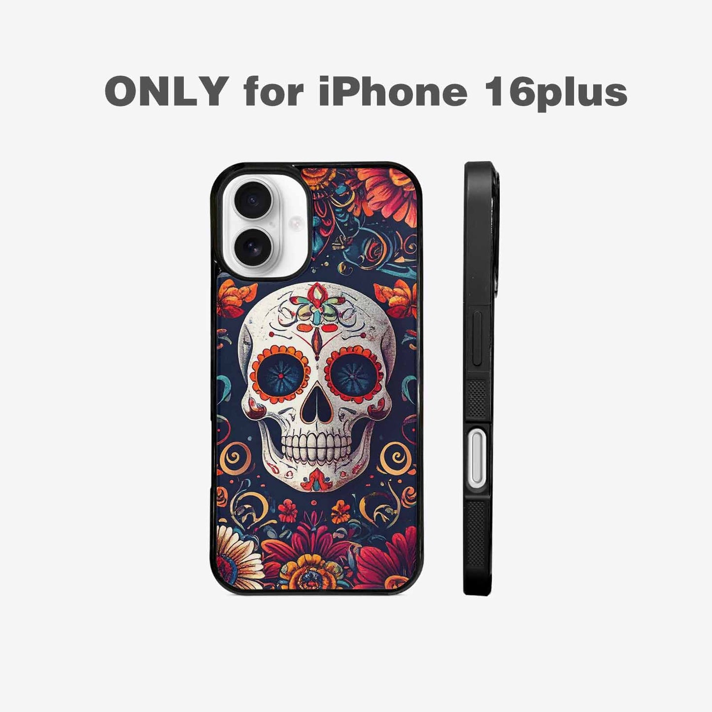 iPhone 16 Plus Case — Day Dead Sugar Skull Art 100s, Customized Protective Case