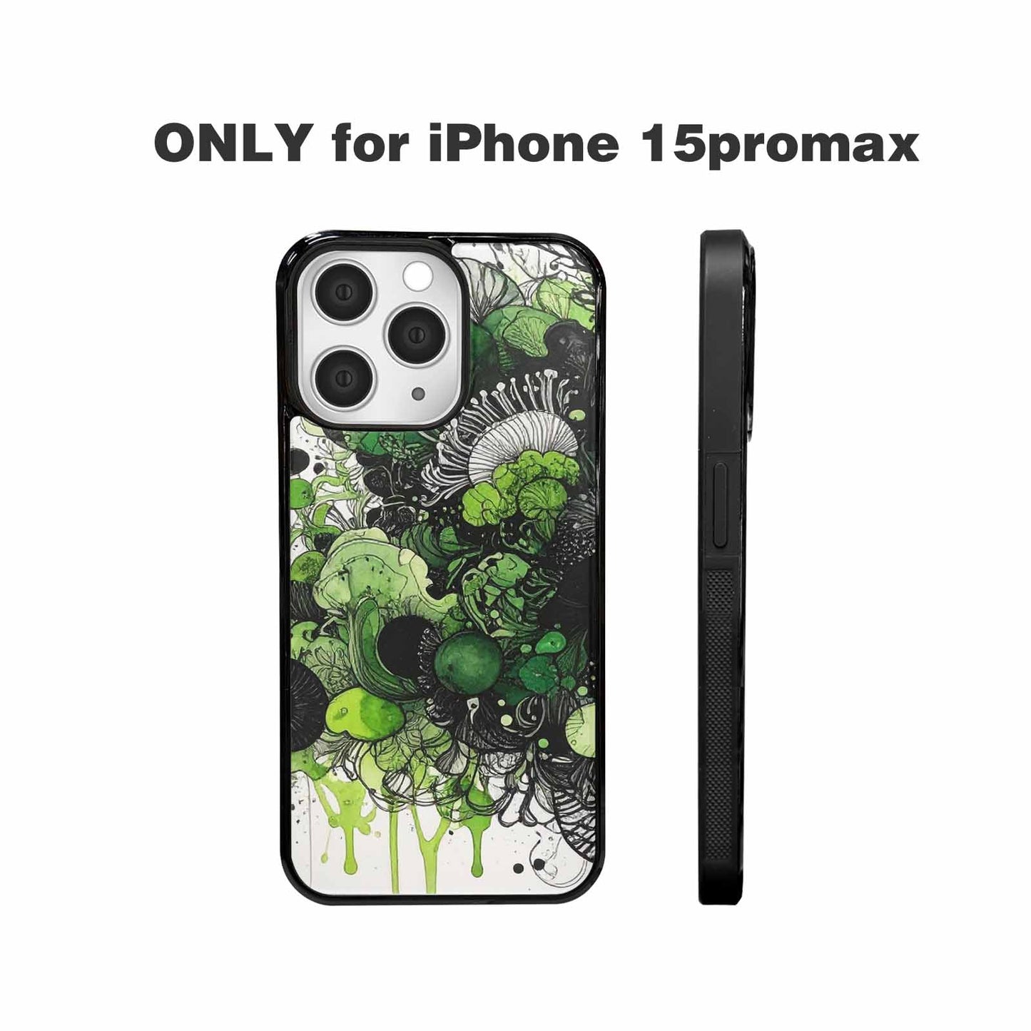 iPhone 15 Pro Max Case — Sea Creature Burst Black Green Ink, Unique Phone Case Design