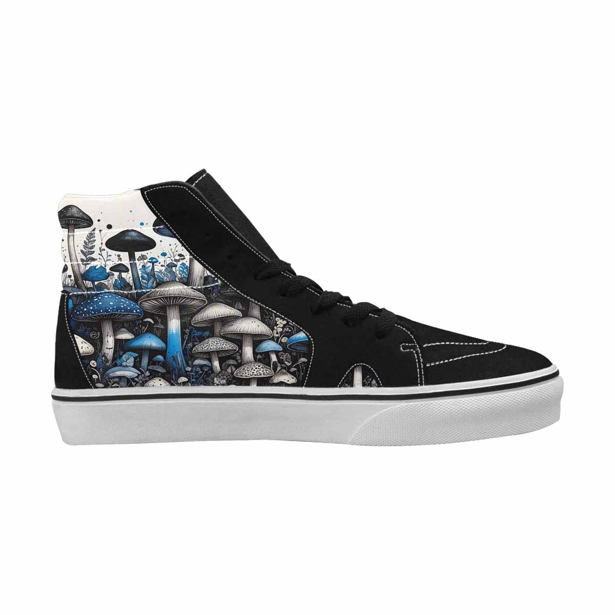 MEN'S Mushrooms Black & Blue Ink High Top Canvas Streetwear Dark Academia Custom Streetwear Shoes