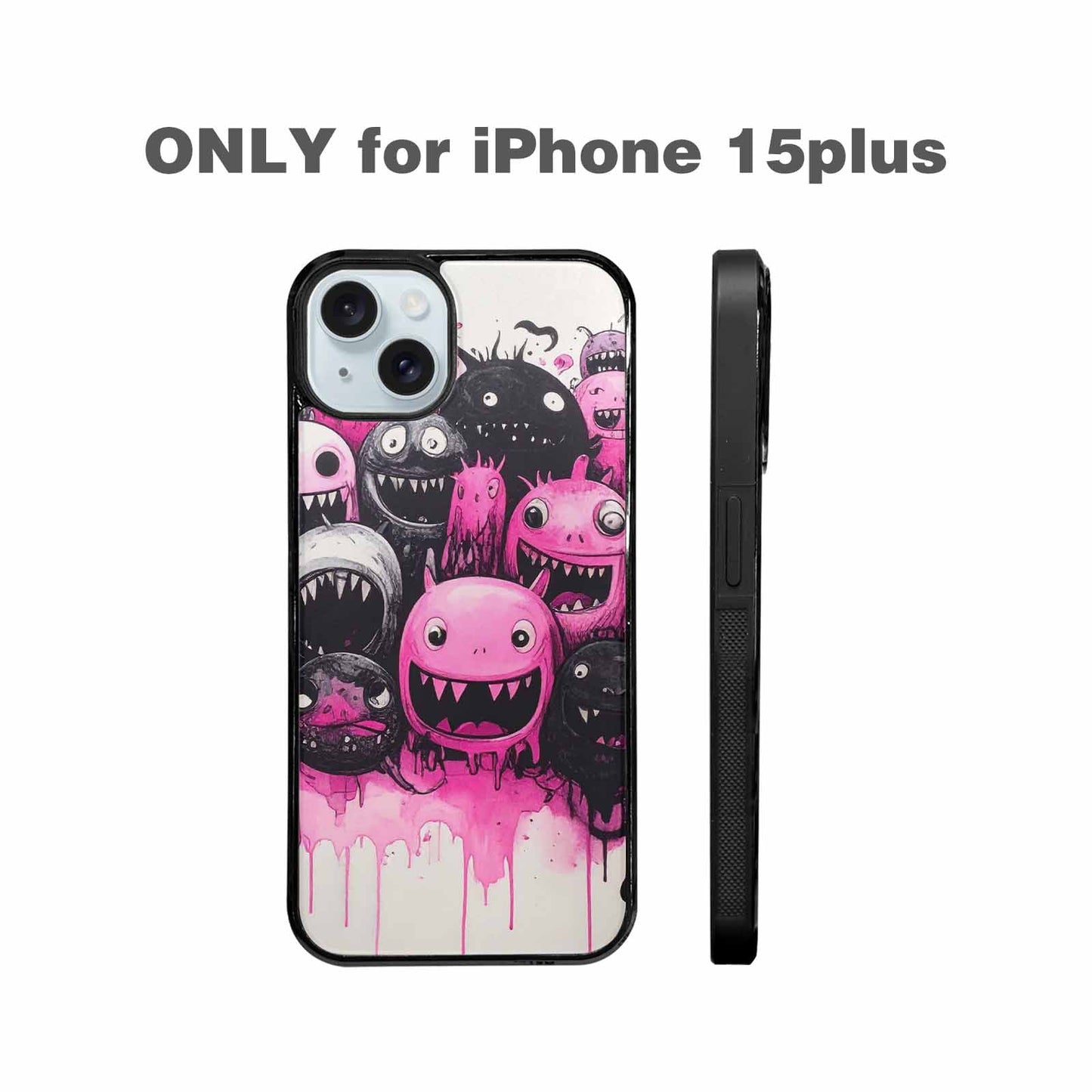 iPhone 15 Plus Case — Monsters General Black Pink Ink Cartoon, Personalized Phone Case