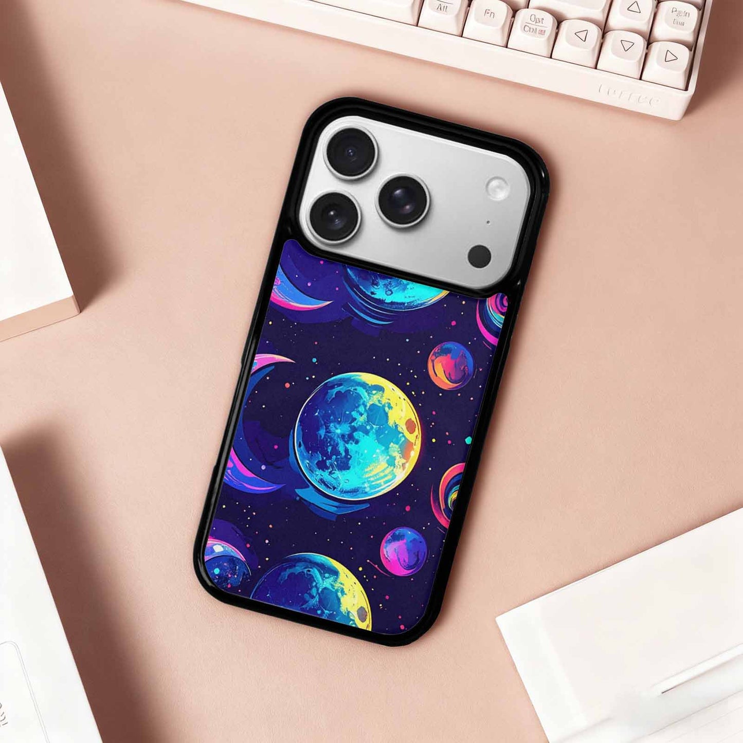 iPhone 17 Pro Case — Neon Winter Moon Seamless Cartoon Cute, Original Design Phone Case