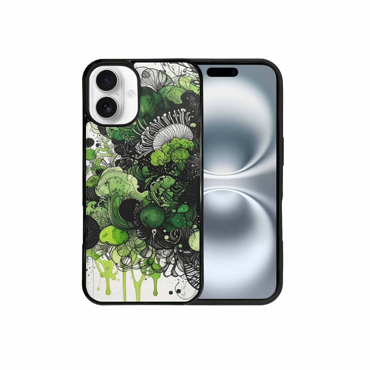 iPhone 16 Plus Case — Sea Creature Burst Black Green Ink, Original Design Phone Case