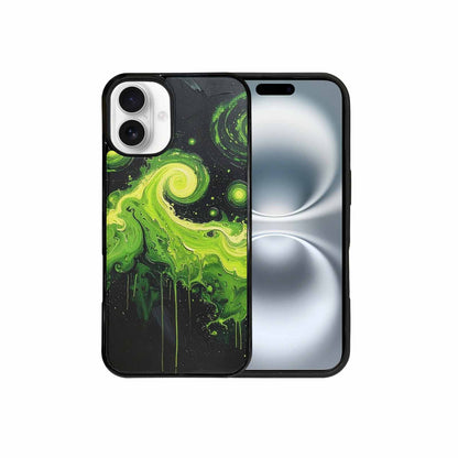 iPhone 16 Plus Case — Melting Galaxy Acid Green, Custom Designed Case Cover