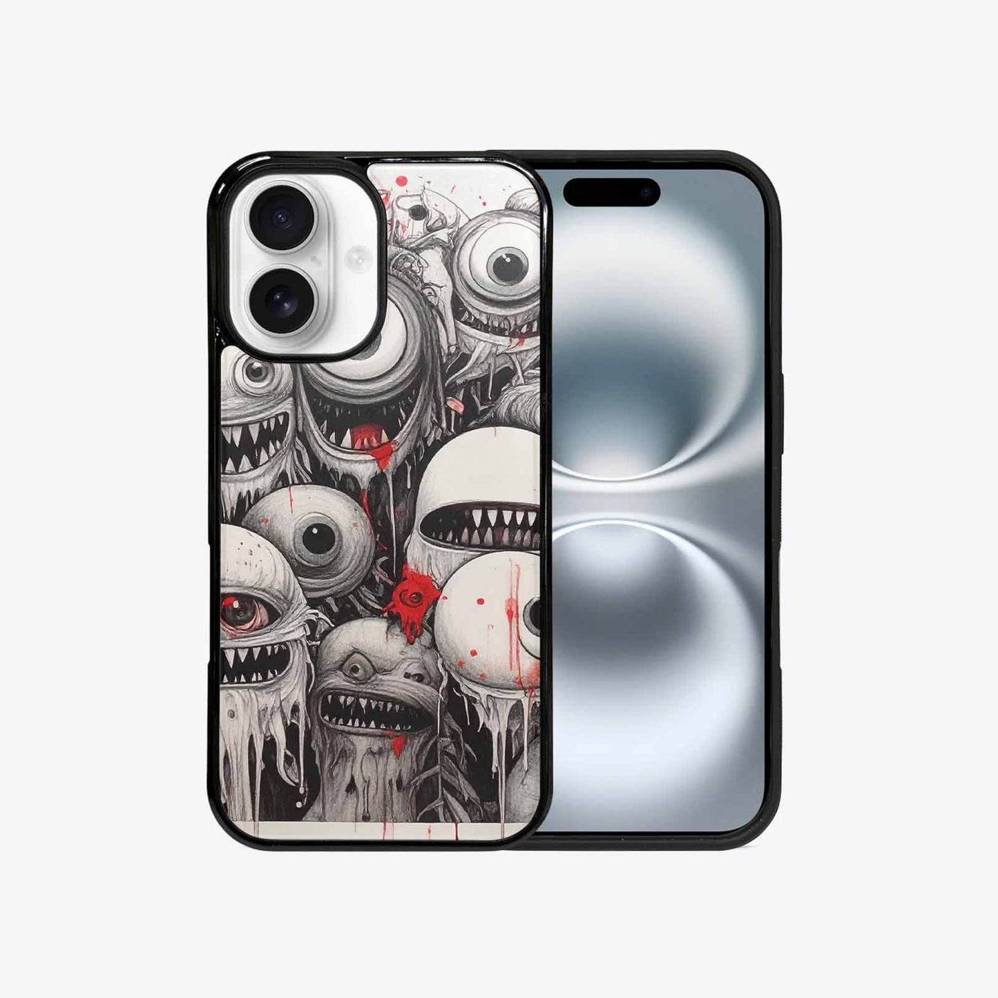 iPhone 16 Case — Multi Eye Monster Black Red Ink, Custom Phone Case