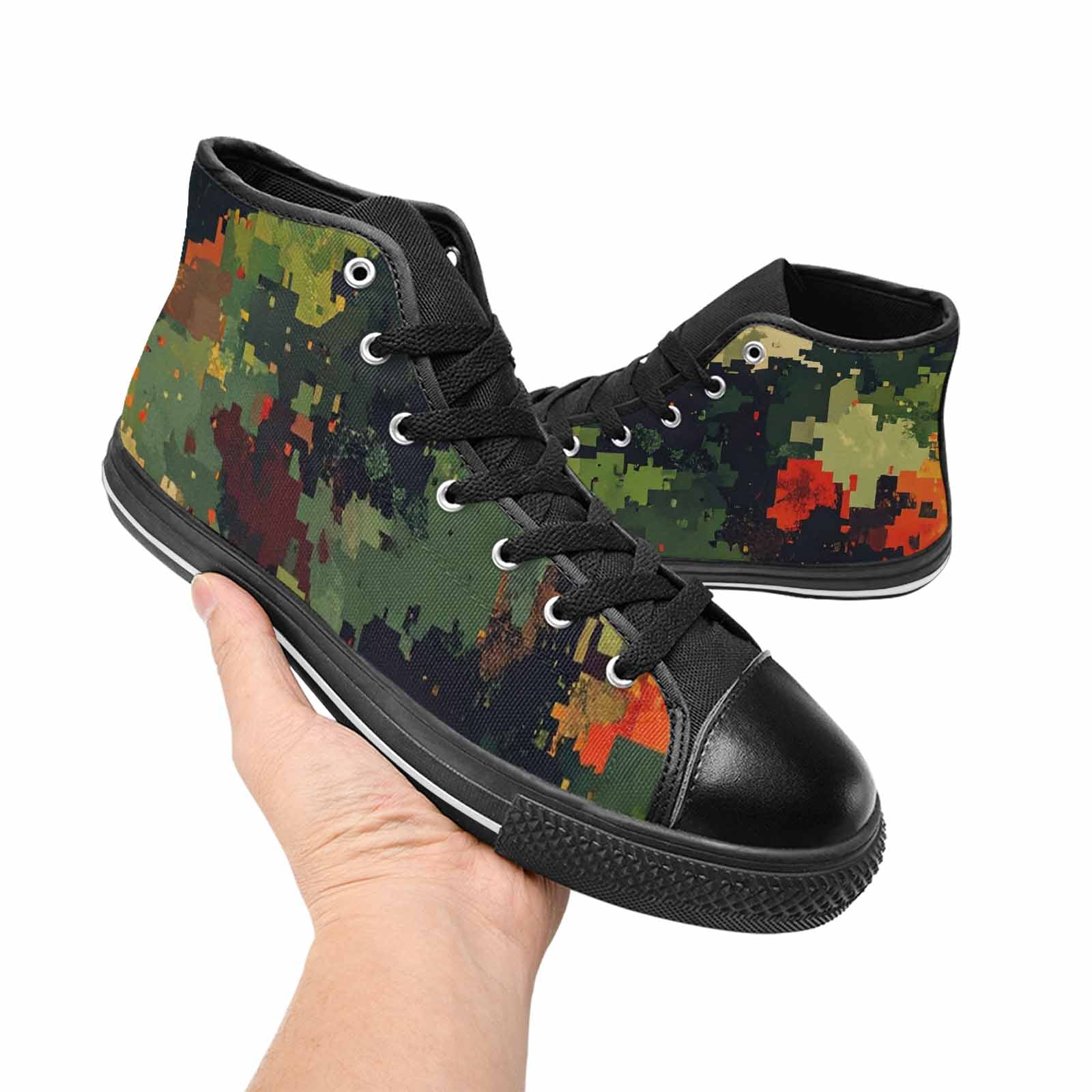 WOMEN'S Military Camouflage Blotch High Top Canvas Vibrant Chaos Sneakers