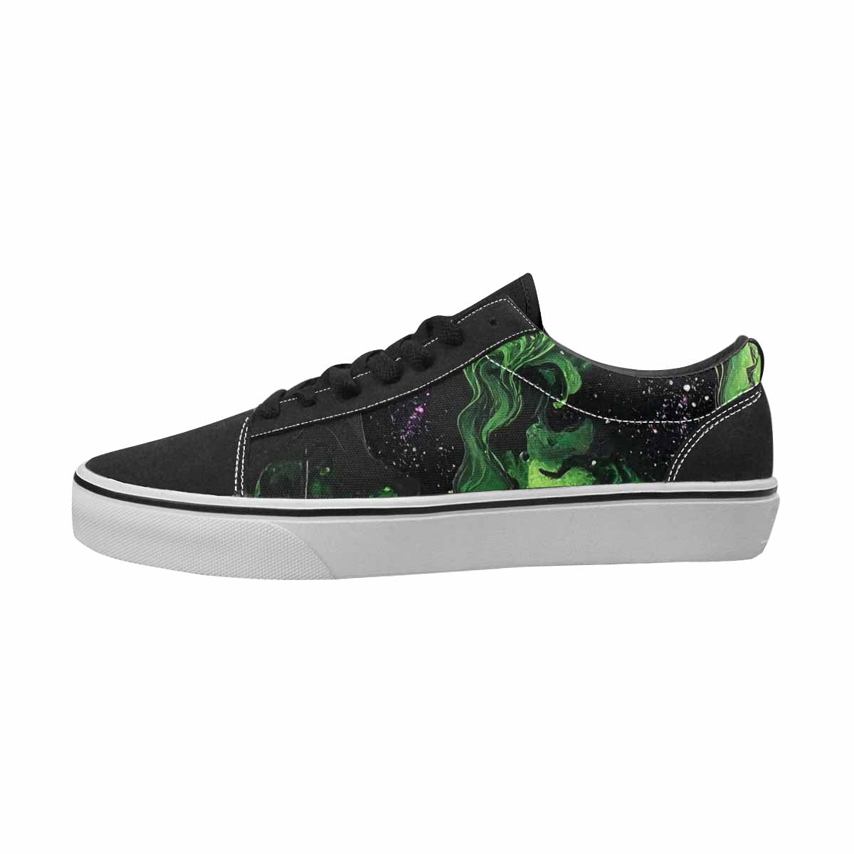 WOMEN'S Galaxy Art Black & Green Ink Canvas Bold Print Vibrant Chaos Original Art Sneakers