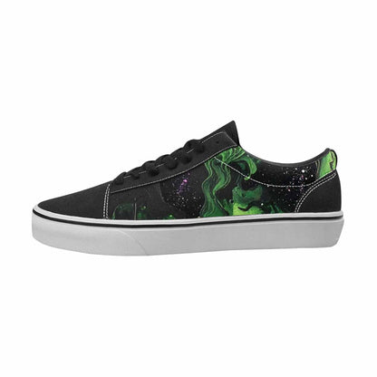 WOMEN'S Galaxy Art Black & Green Ink Canvas Bold Print Vibrant Chaos Original Art Sneakers