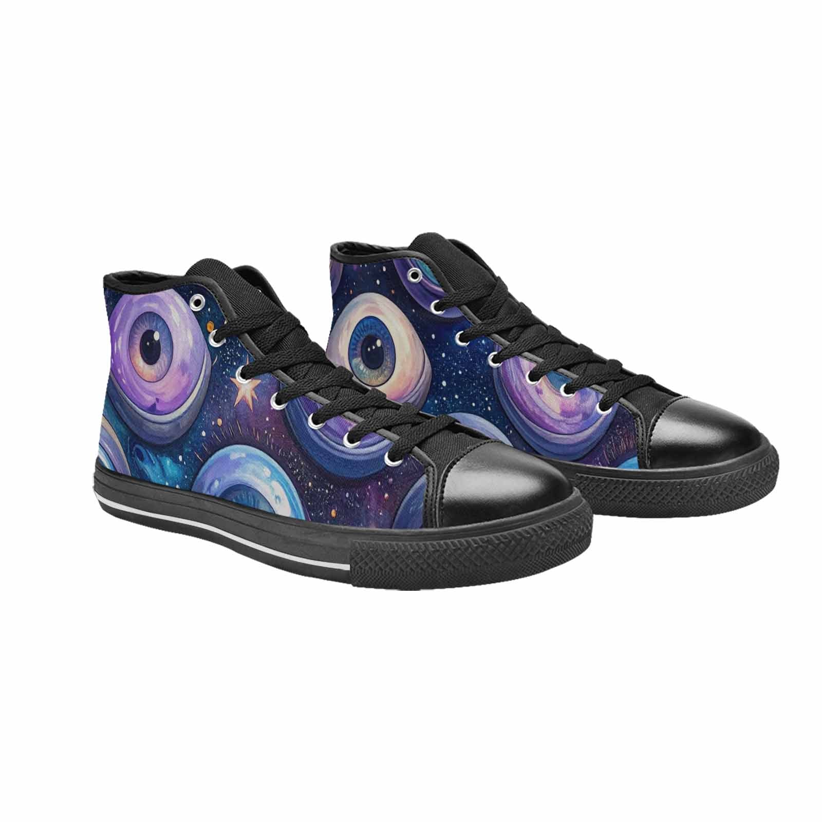 WOMEN'S Cartoon Eyeballs Galaxy High Top Canvas Grunge Custom Shoes