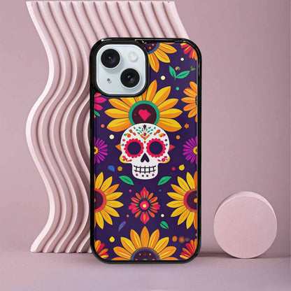 iPhone 15 Case — Sunflowers Hundreds Of Skulls Art Seamless, Custom Printed Phone Case