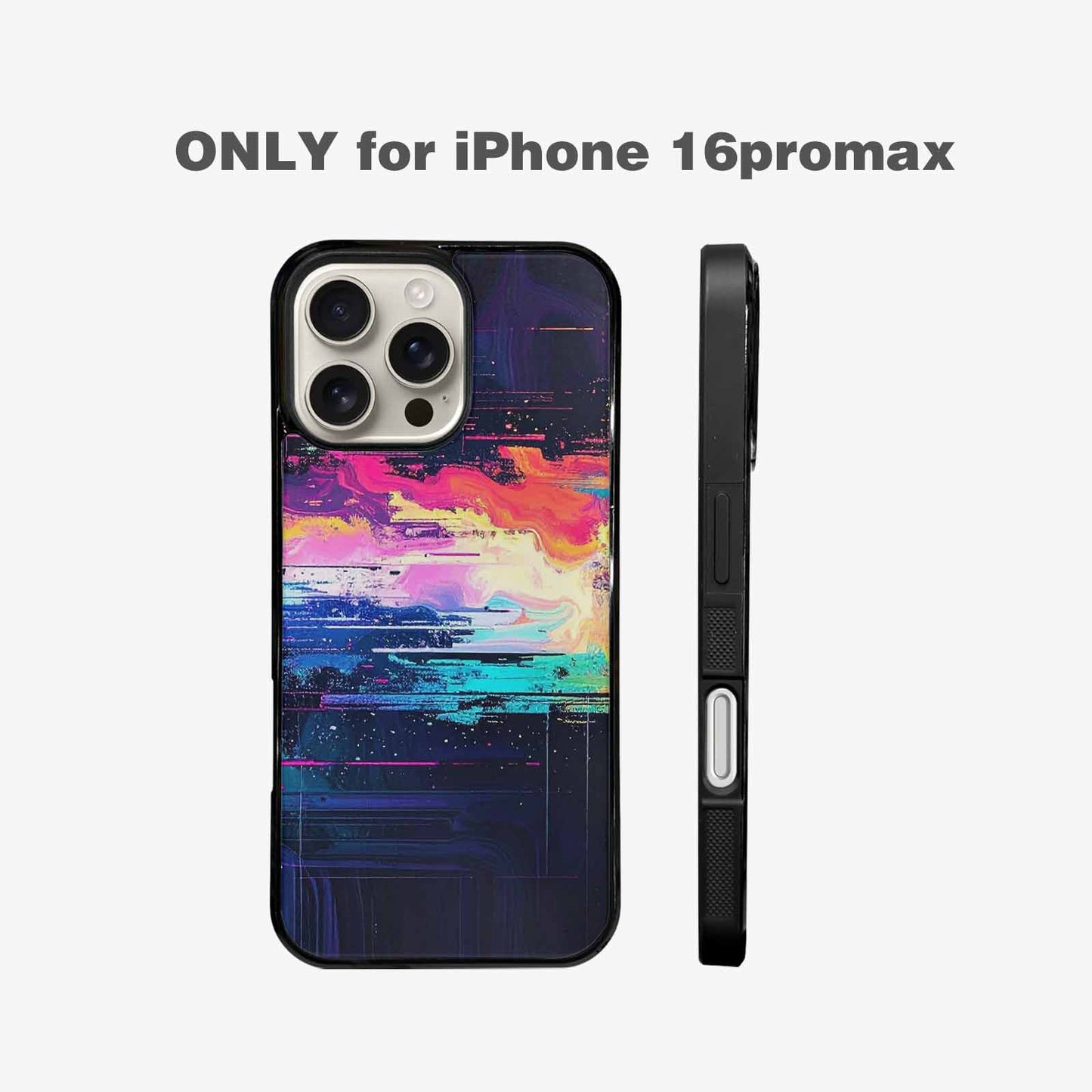 iPhone 16 Pro Max Case — Glitch Dark Art Seamless Pattern Vibrant, Custom Art Phone Cover