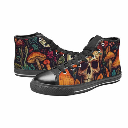 WOMEN'S Mushrooms And Skulls High Top Canvas Dreamcore Custom Sneakers