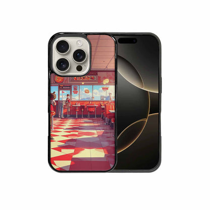 iPhone 16 Pro Case — 1950s Diner Cartoon Art Pattern, Custom Art Phone Cover