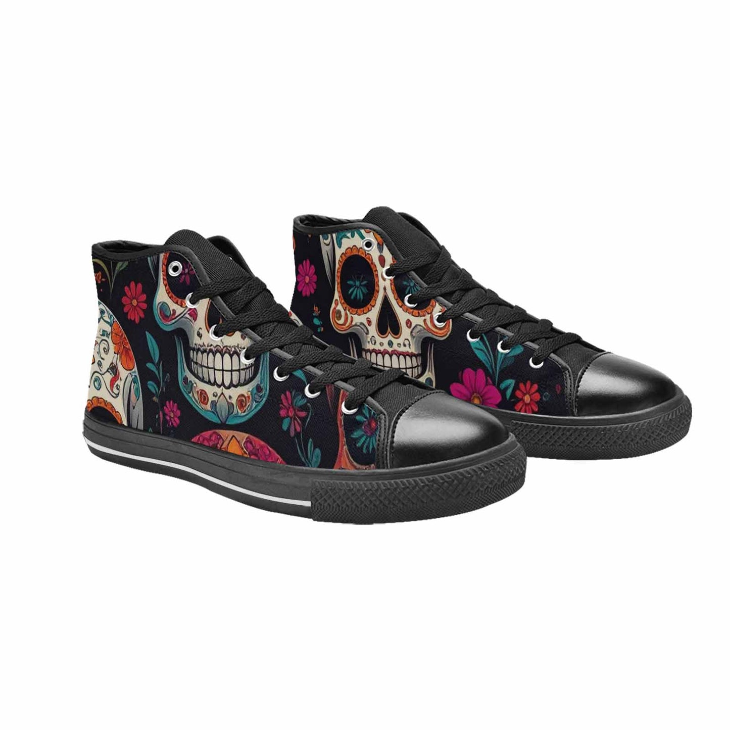 WOMEN'S Dia De Los Muertos Sugar Skull High Top Canvas Dark Academia Custom Sneakers