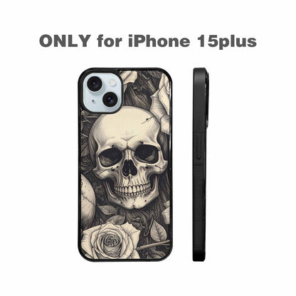 iPhone 15 Plus Case — 20 Skulls Overlapping Seamless Tileable Pattern, Personalized Phone Case