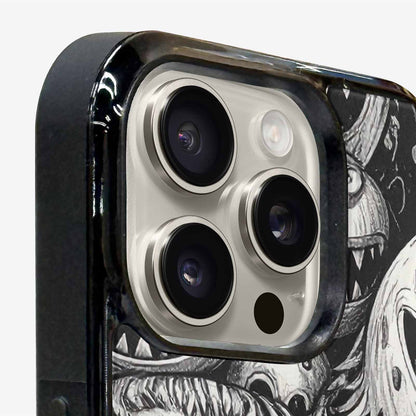 iPhone 16 Pro Case — Black And White Monster Face Collage, Custom Printed Phone Case