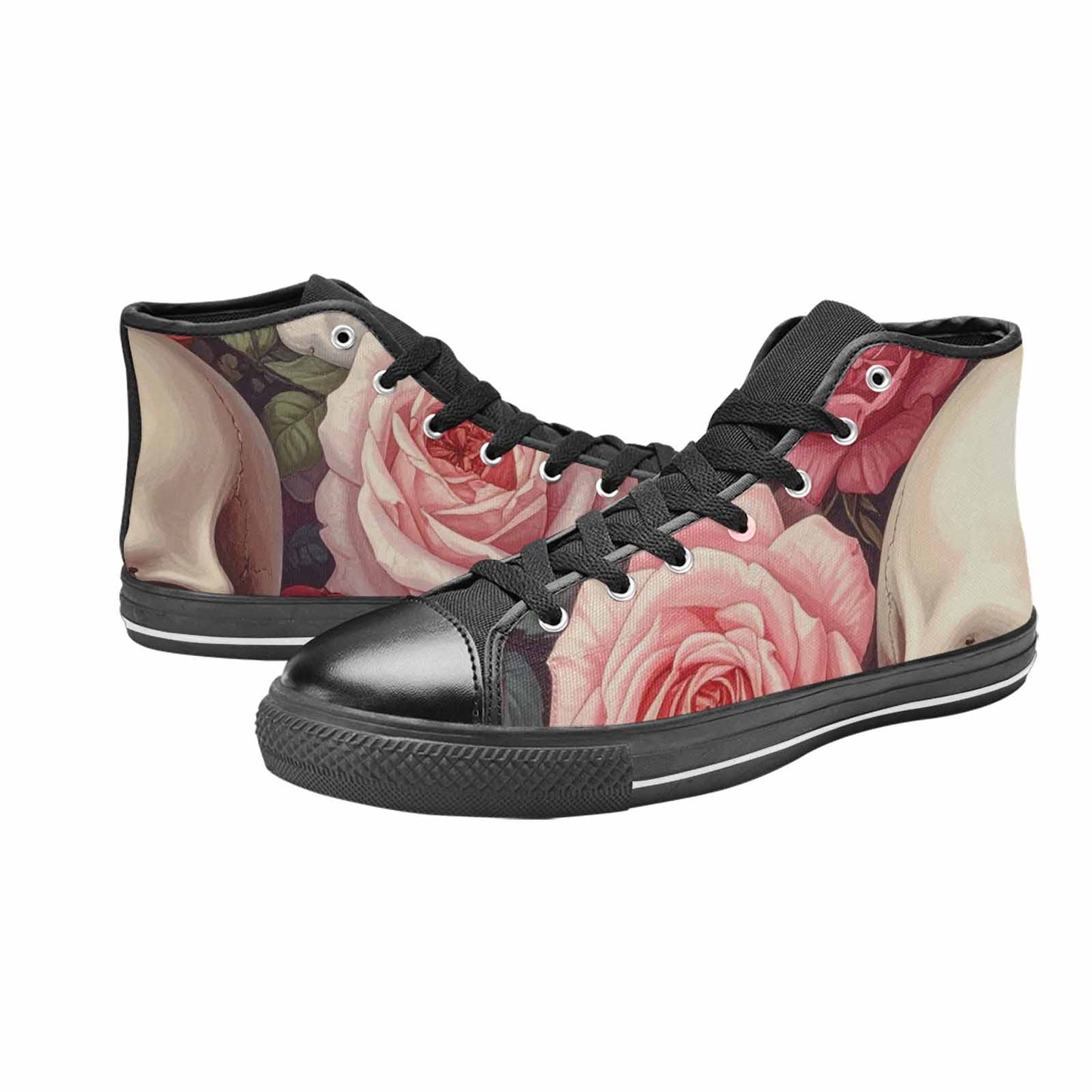 MEN'S Skulls Roses Soft Airbrush High Top Canvas Surreal Custom Sneakers