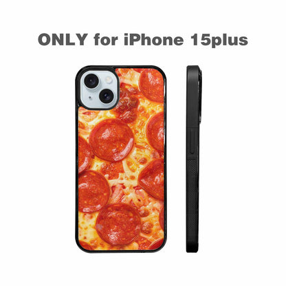 iPhone 15 Plus Case — Pepperoni Pizza Background Art Filling Entire, Personalized Phone Case