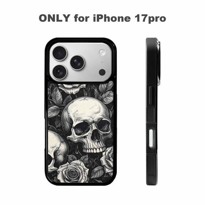 iPhone 17 Pro Case — Skulls Roses Black Ink Gothic Skulls, Unique Phone Case Design