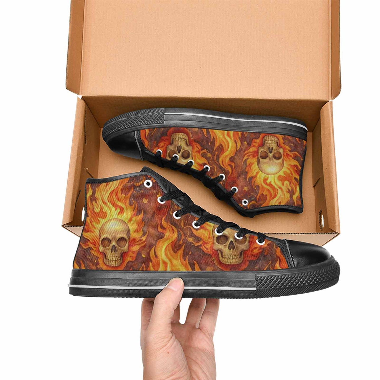 WOMEN'S Skulls - Flaming High Top Canvas Dark Academia Custom Shoes