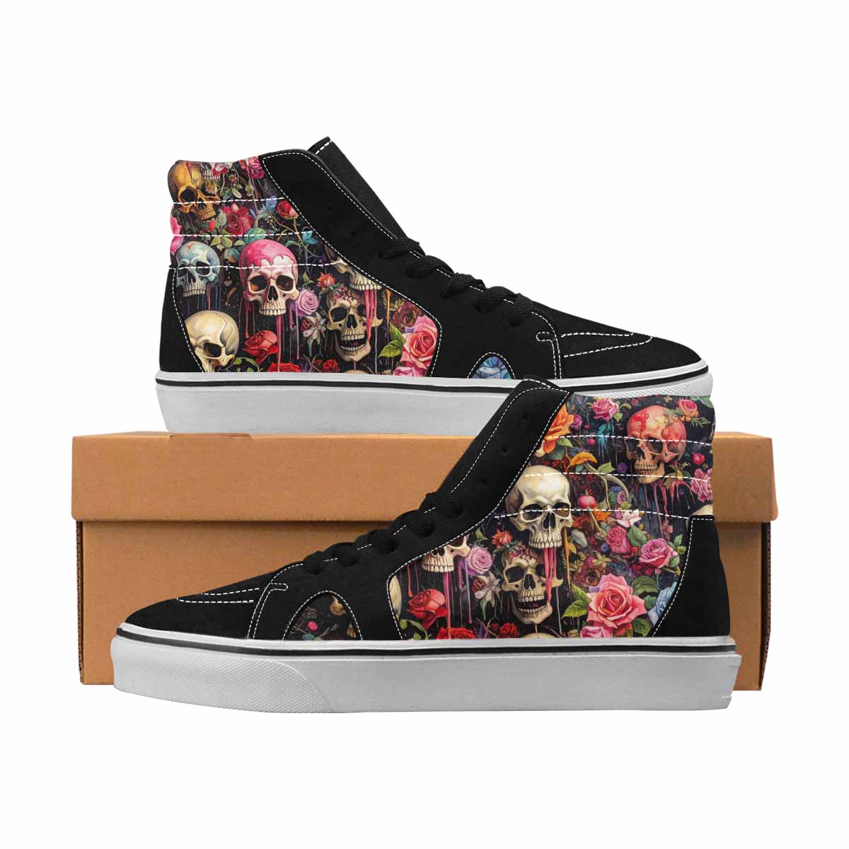 MEN'S Skulls High Top Canvas Unique Print Wallpaper Art Custom Printed Shoes