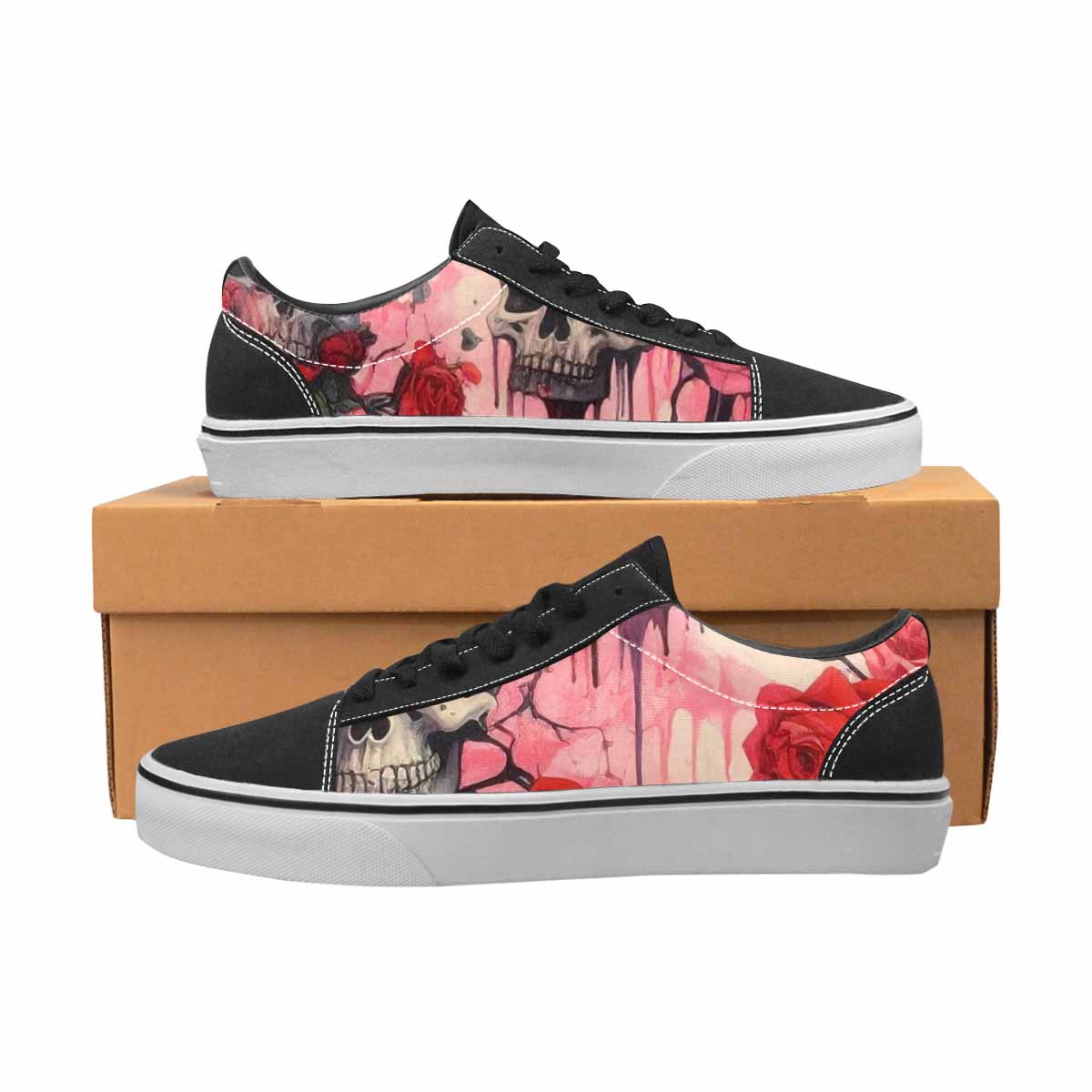 WOMEN'S Skulls Roses Skulls Roses Lace-Up Canvas Neon Fantasy Custom Shoes