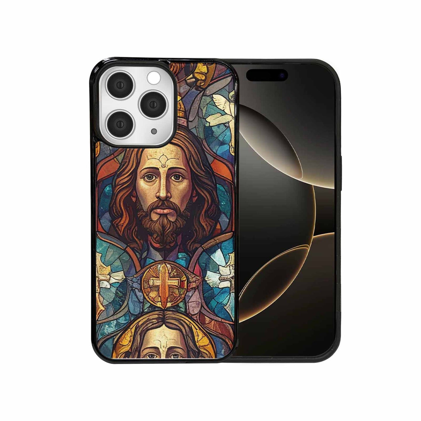 iPhone 15 Pro Max Case — Jesus Face Small Cross And Faith, Custom Print Case Cover
