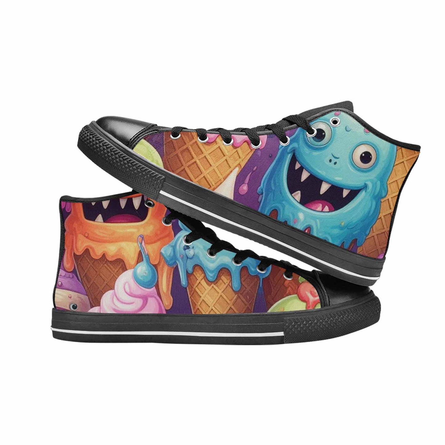 MEN'S Melting Icecream Cone Monster High Top Canvas Vibrant Chaos Shoes