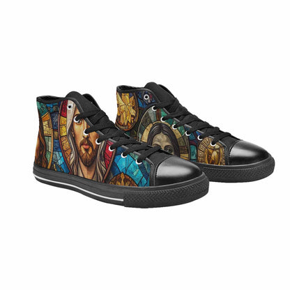 WOMEN'S Jesus Face Small High Top Canvas Surreal Custom Sneakers
