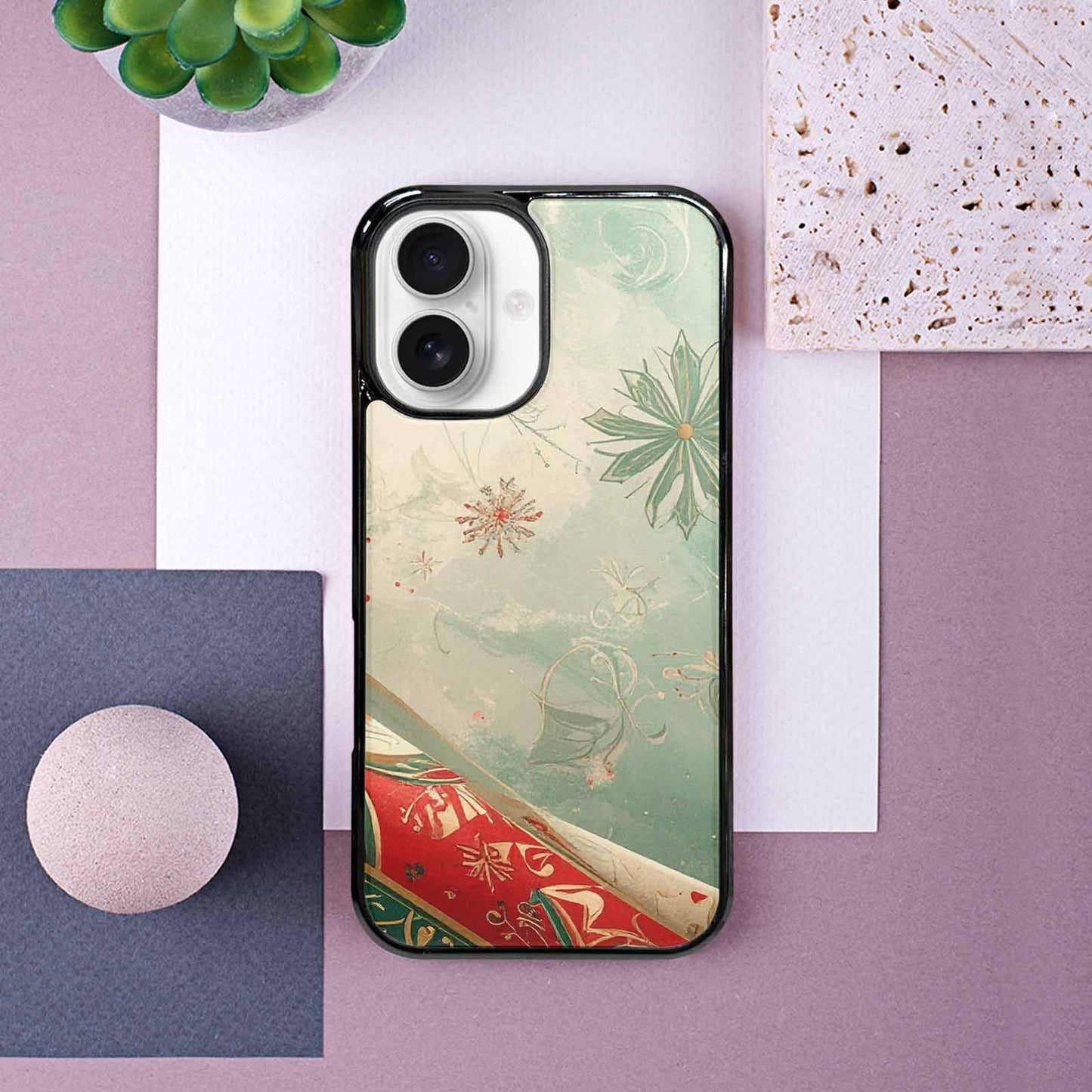 iPhone 16 Case — Christmas Wrapping Paper Pattern Art Wallpaper, Customized Protective Case