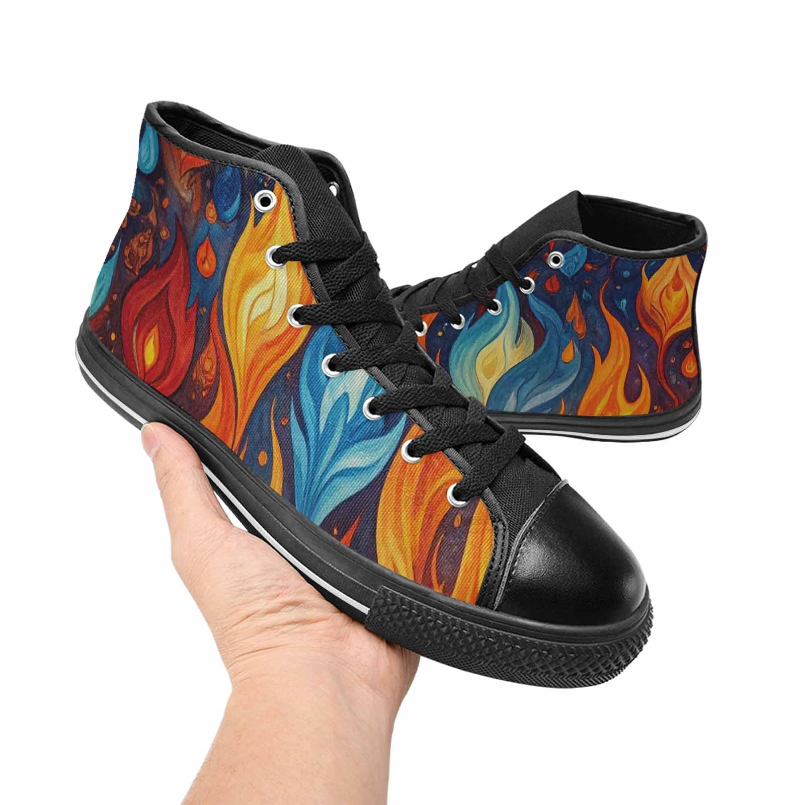 WOMEN'S Fire Flame High Top Canvas Grunge Custom Shoes