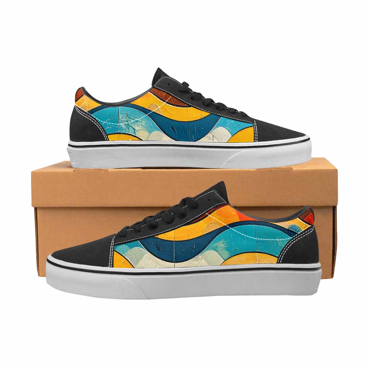 WOMEN'S Retro Wave Scallop Stripe Lace-Up Canvas Aesthetic Shoes
