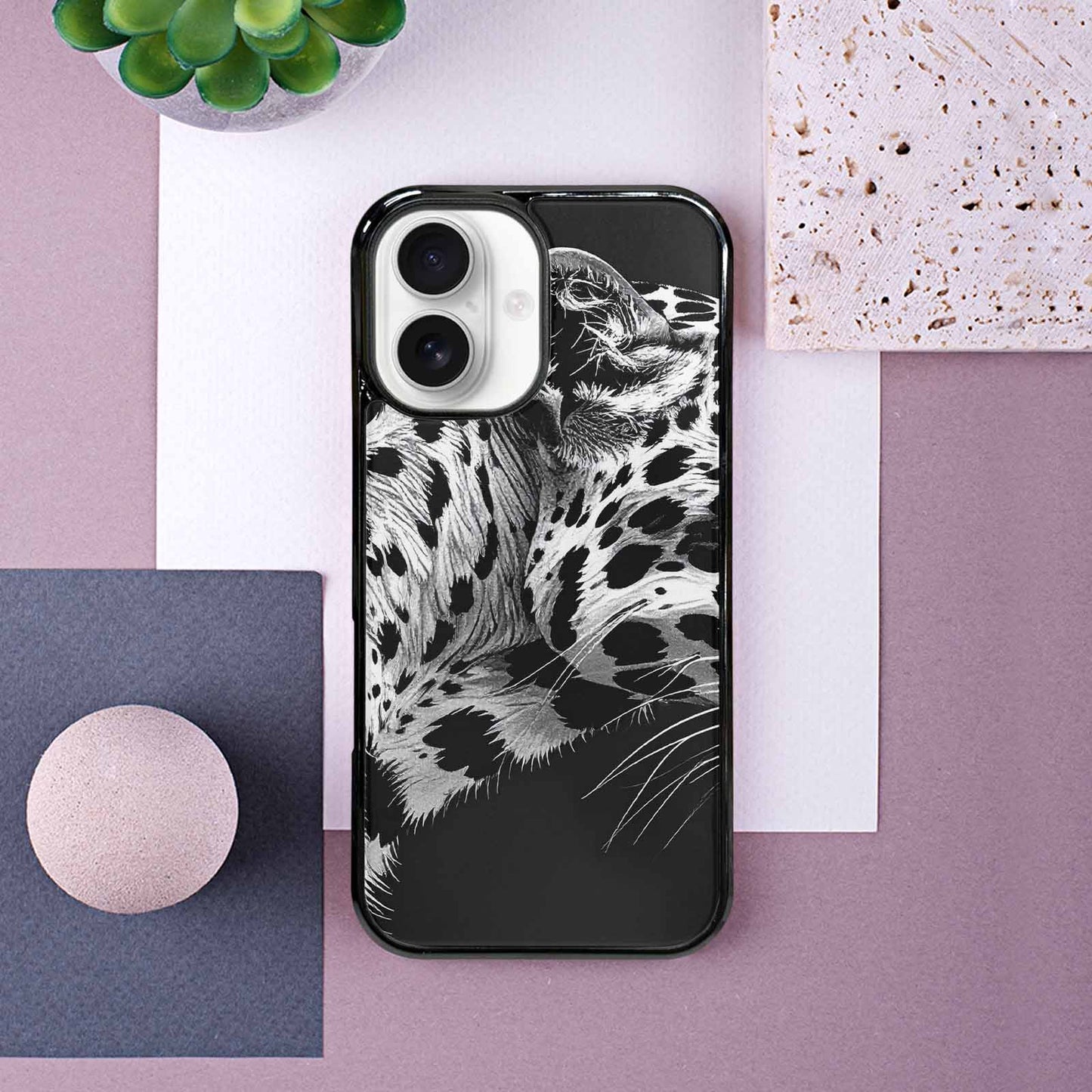 iPhone 16 Case — Leopard Print Black And White Style, Custom Made Phone Cover