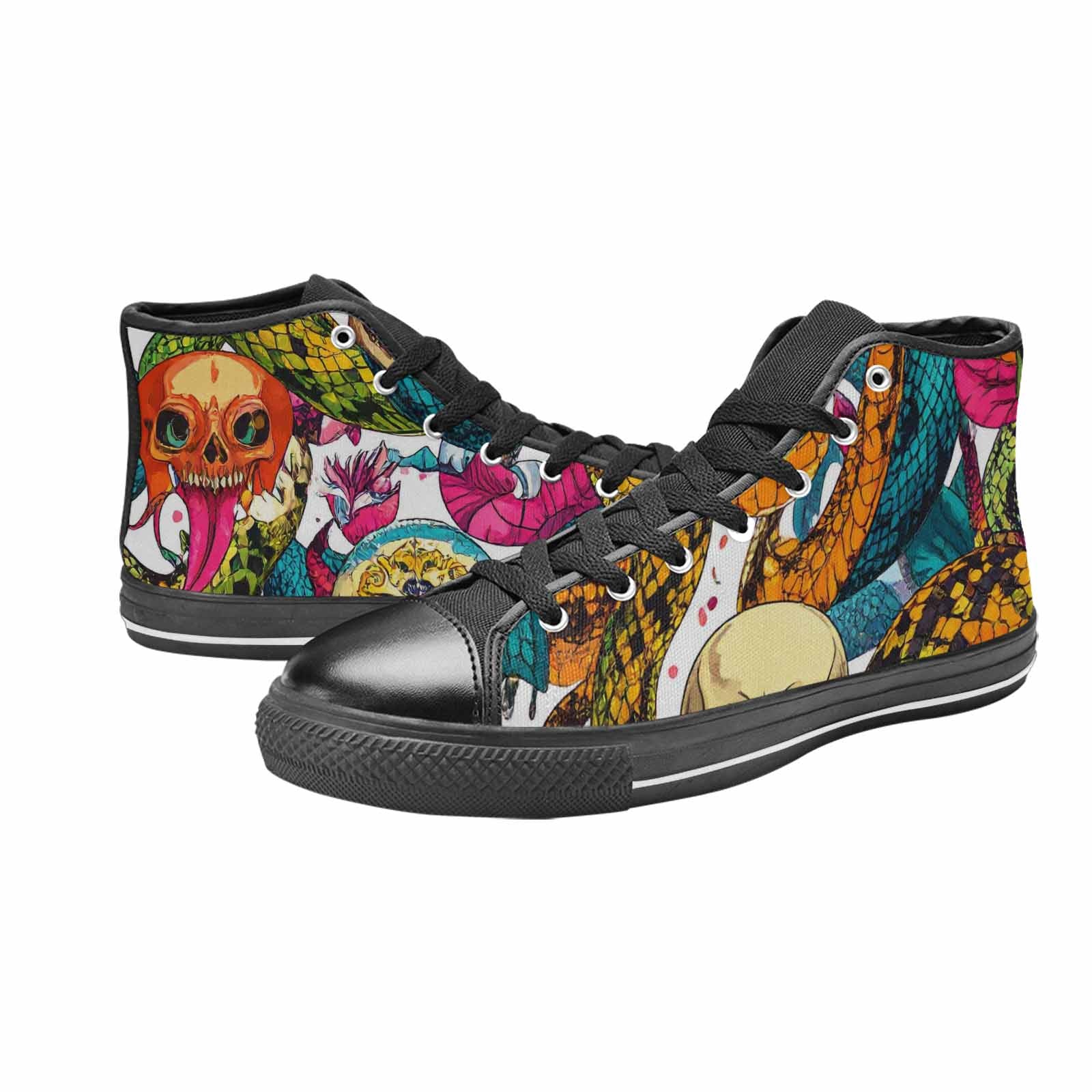 MEN'S Snake Print Skull High Top Canvas Dreamcore Custom Sneakers