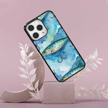 iPhone 15 Pro Max Case — Fishing Lure And Hook Pattern Seamless, Customized Protective Case