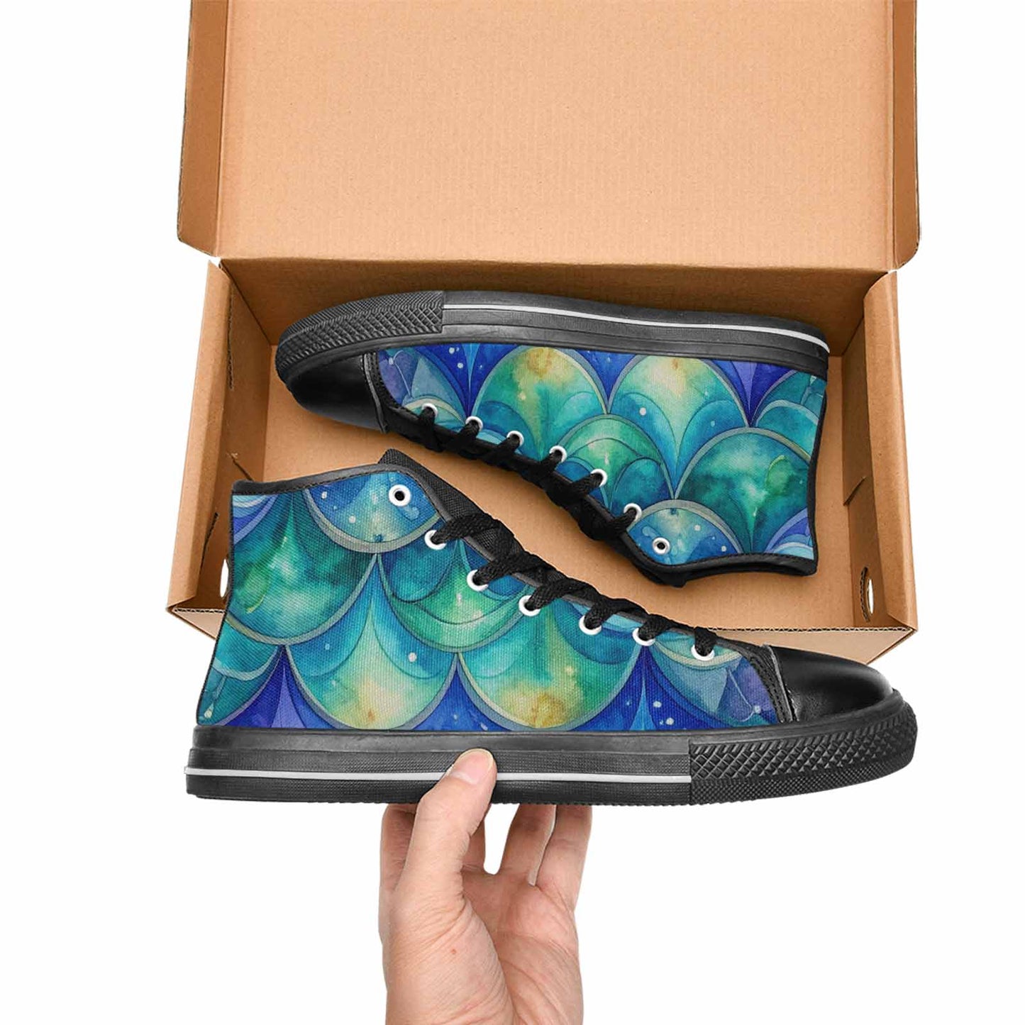WOMEN'S Mermaid Scale High Top Canvas Surreal Custom Sneakers