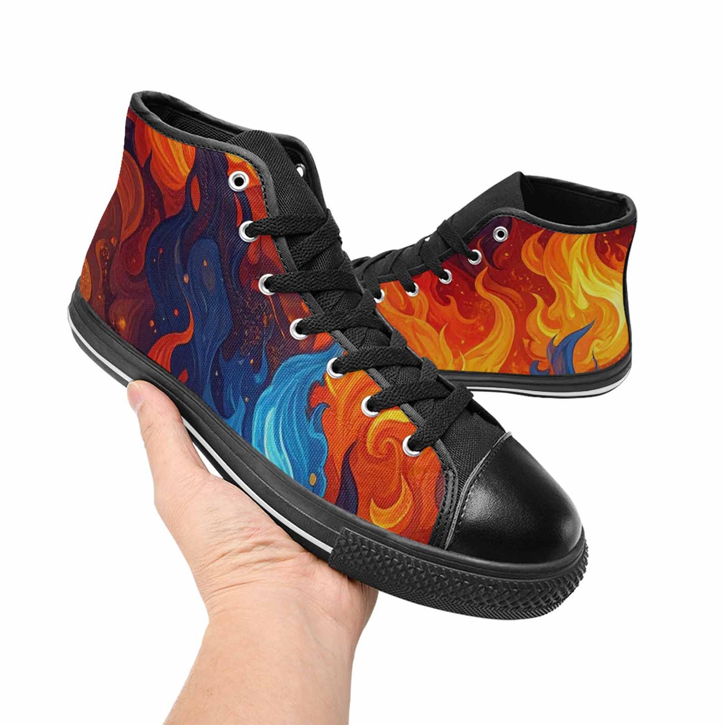 MEN'S Fire Flame High Top Canvas Grunge Custom Shoes