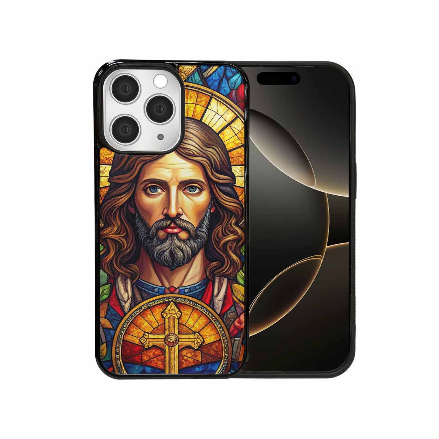 iPhone 15 Pro Max Case — Jesus Face Small Cross And Faith, Custom Print Case Cover
