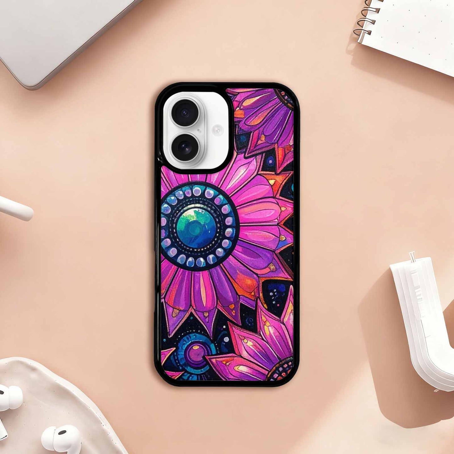 iPhone 17 Case — Iridescent Fantasy Sun Original Art, Custom Printed Phone Case