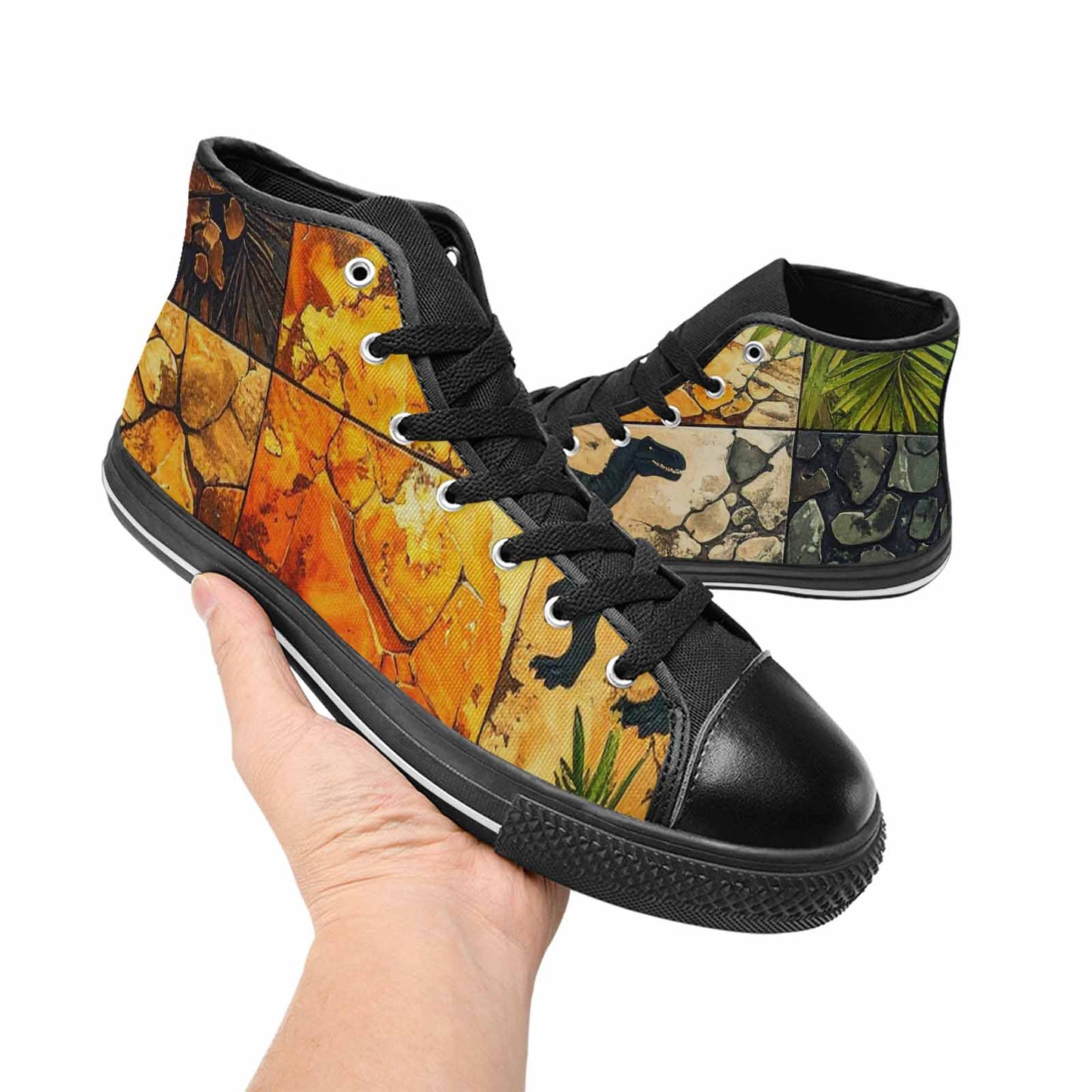 MEN'S Dinosaur Silhouette High Top Canvas Vibrant Chaos Custom Shoes