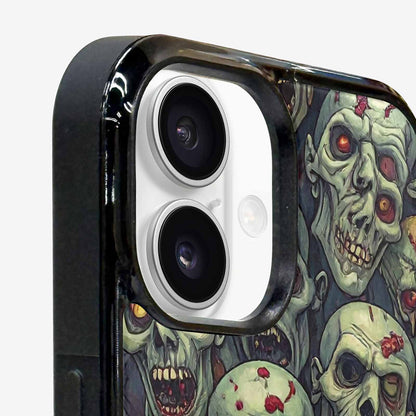 iPhone 16 Case — Zombie Head Pattern Hundreds Of Small, Custom Printed Phone Case